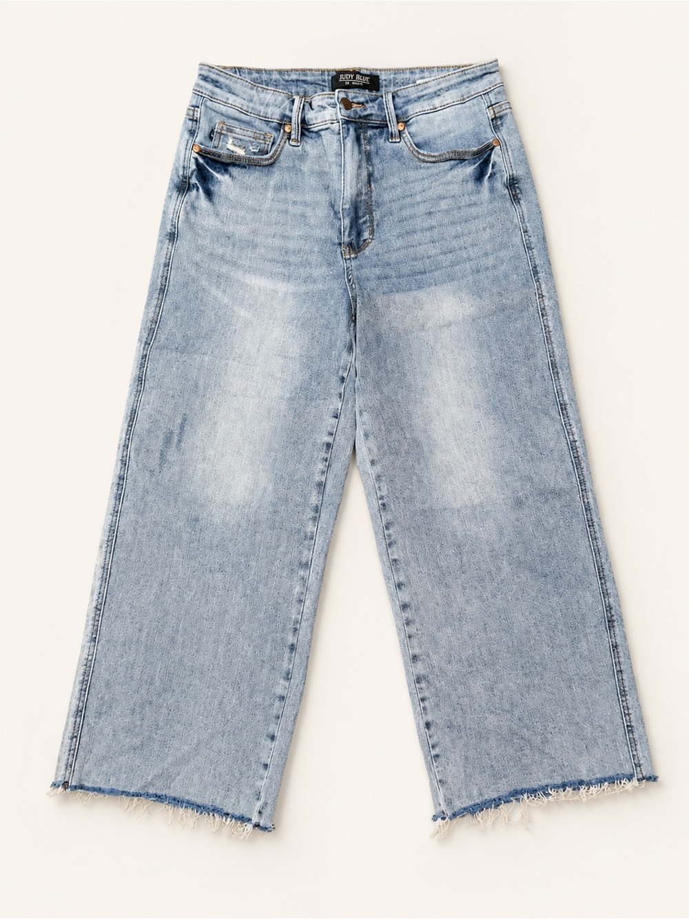 Judy Blue Light Blue Wide-Leg Jeans with Raw Hem